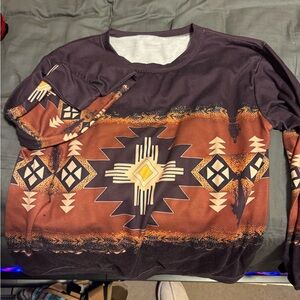 Aztec Patterned Sweatshirt - Brown and Orange